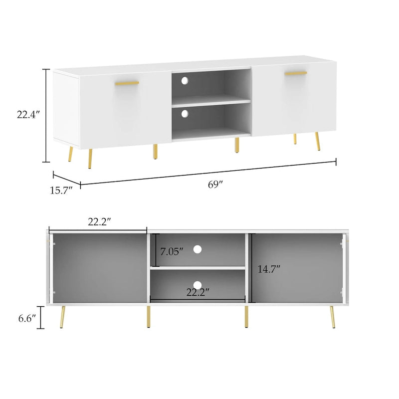 Sideboard Entertainment Centers TV Stand 2 Doors End Table White/Brown