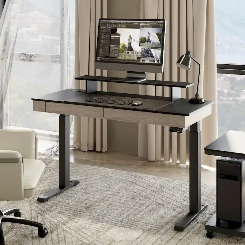 Scrivania regolabile in altezza elettrica Eureka Ergonomic per ufficio domestico con 2 cassetti e supporto per monitor