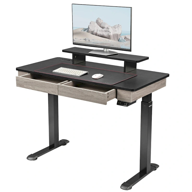 Scrivania regolabile in altezza elettrica Eureka Ergonomic per ufficio domestico con 2 cassetti e supporto per monitor