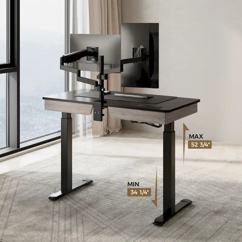 Scrivania regolabile in altezza elettrica Eureka Ergonomic per ufficio domestico con 2 cassetti e supporto per monitor