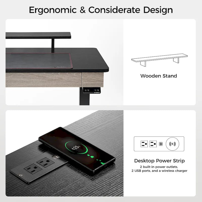 Scrivania regolabile in altezza elettrica Eureka Ergonomic per ufficio domestico con 2 cassetti e supporto per monitor