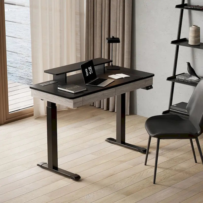 Scrivania regolabile in altezza elettrica Eureka Ergonomic per ufficio domestico con 2 cassetti e supporto per monitor