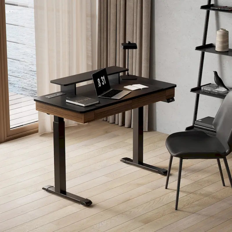 Scrivania regolabile in altezza elettrica Eureka Ergonomic per ufficio domestico con 2 cassetti e supporto per monitor