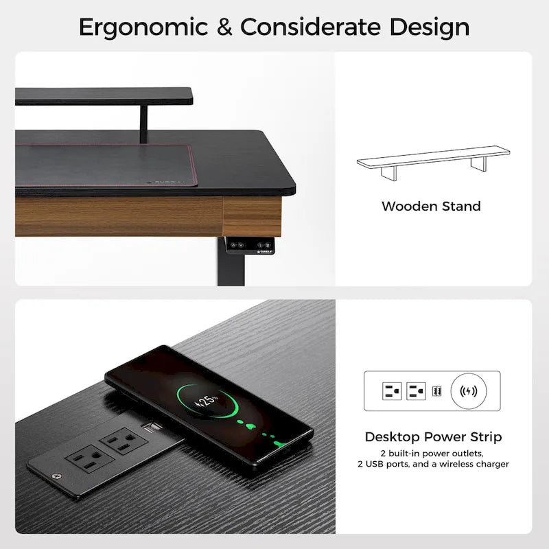 Scrivania regolabile in altezza elettrica Eureka Ergonomic per ufficio domestico con 2 cassetti e supporto per monitor