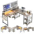 Scrivania ad angolo a L con LED da 241,8 cm per computer con vassoio per tastiera e supporto per monitor