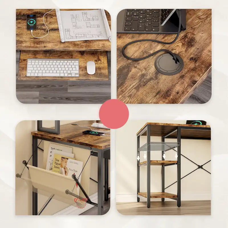 Scrivania ad angolo a L con LED da 241,8 cm per computer con vassoio per tastiera e supporto per monitor