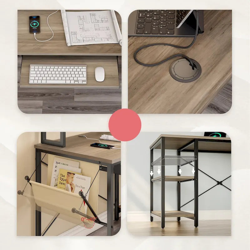 Scrivania ad angolo a L con LED da 241,8 cm per computer con vassoio per tastiera e supporto per monitor