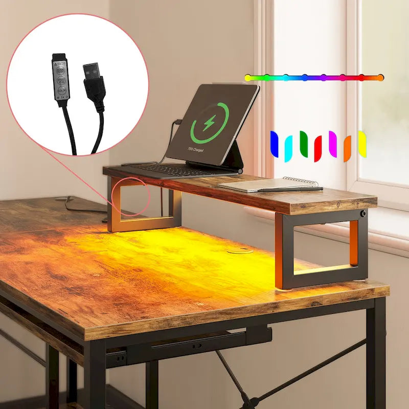 Scrivania ad angolo a L con LED da 241,8 cm per computer con vassoio per tastiera e supporto per monitor