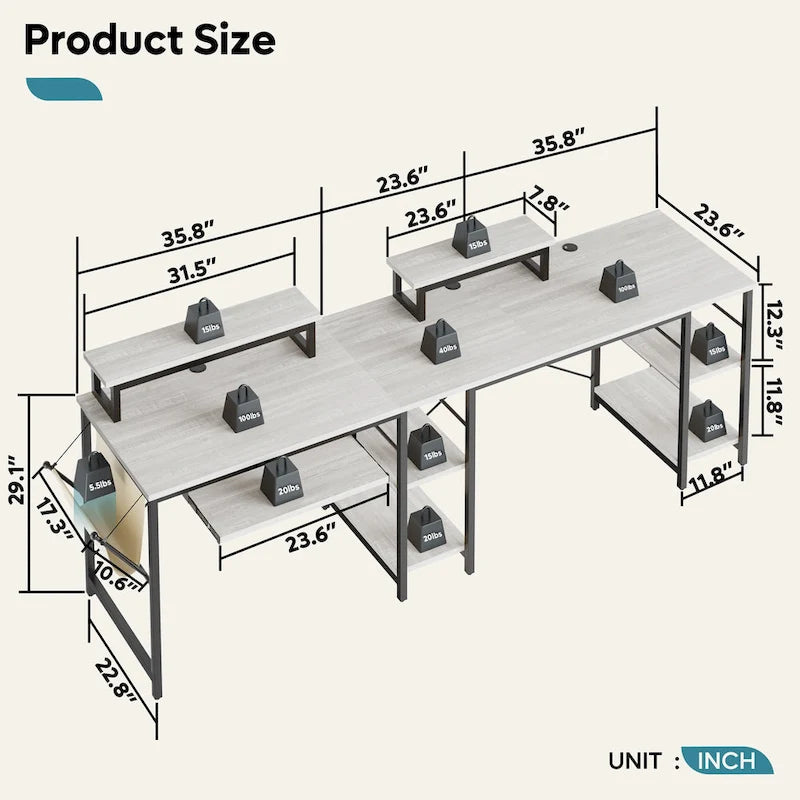 Scrivania ad angolo a L con LED da 241,8 cm per computer con vassoio per tastiera e supporto per monitor