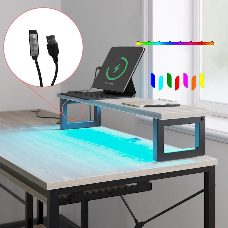 Scrivania ad angolo a L con LED da 241,8 cm per computer con vassoio per tastiera e supporto per monitor