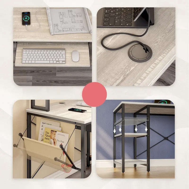 Scrivania ad angolo a L con LED da 241,8 cm per computer con vassoio per tastiera e supporto per monitor