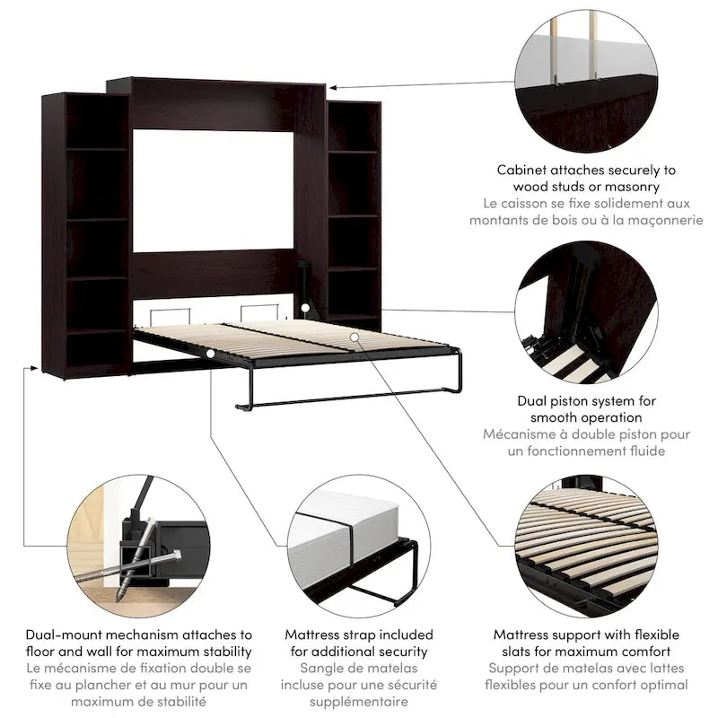Letto a scomparsa matrimoniale Claremont con organizer per armadio (105W) di Bestar