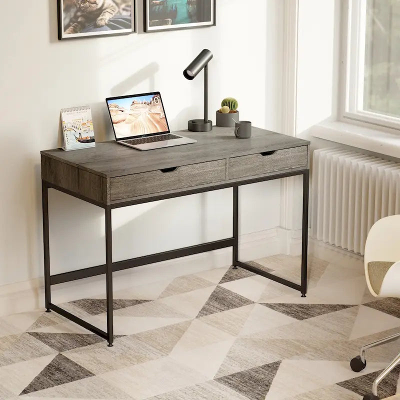Scrivania per computer da 43 W per ufficio domestico con 2 cassetti, moderna scrivania per studio