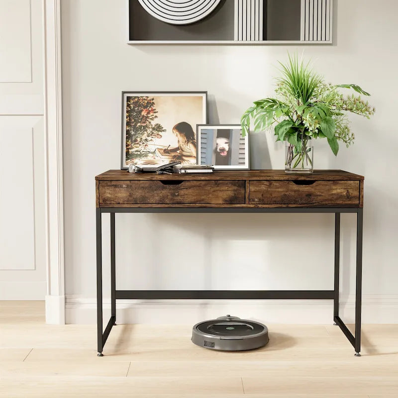 43 W Home Office Computer Desk with 2 Drawers, Modern Writing Study Desk
