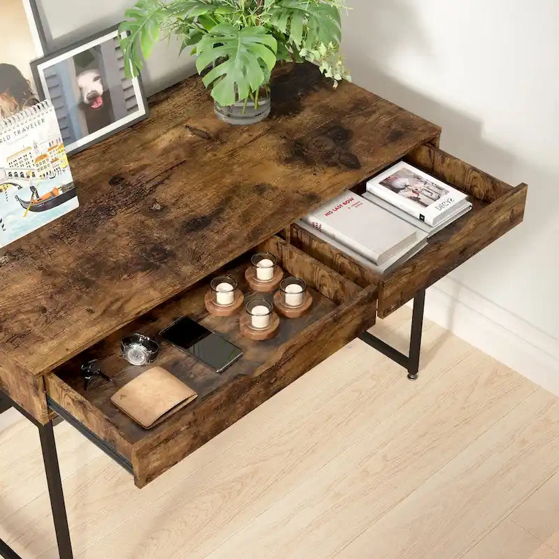 43 W Home Office Computer Desk with 2 Drawers, Modern Writing Study Desk