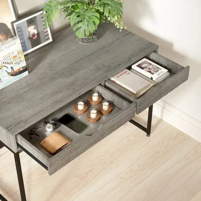 43 W Home Office Computer Desk with 2 Drawers, Modern Writing Study Desk