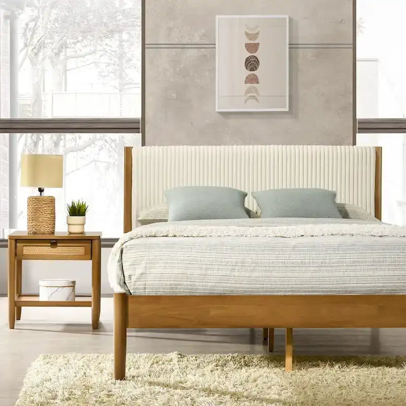 Roundhill Furniture Vichy 3-Piece Bedroom Set, Platform Bed with Two Nightstands, Queen