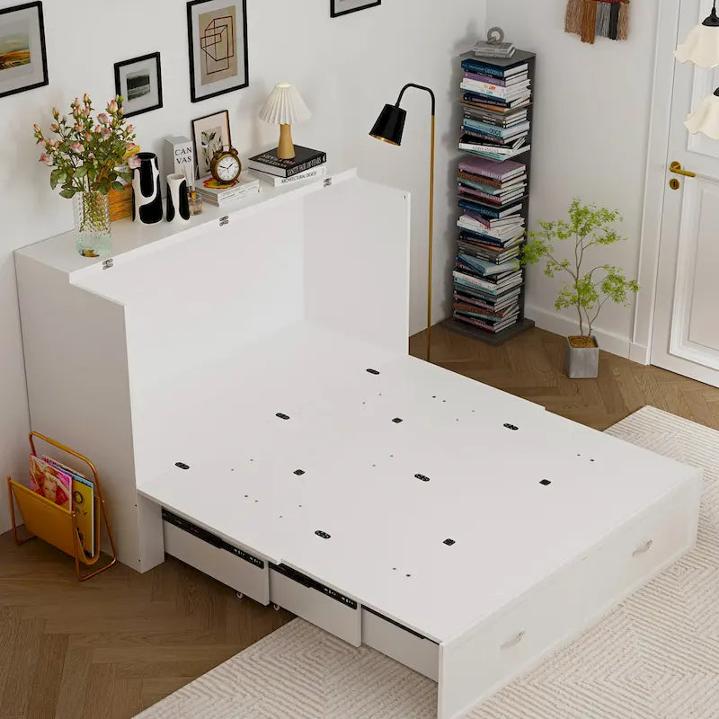Cassettiera con letto a scomparsa bianco, ideale per sala feste, ufficio o per ottimizzare gli spazi.