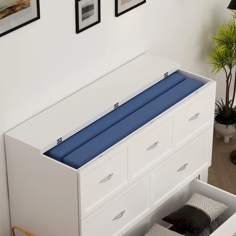 Cassettiera con letto a scomparsa bianco, ideale per sala feste, ufficio o per ottimizzare gli spazi.