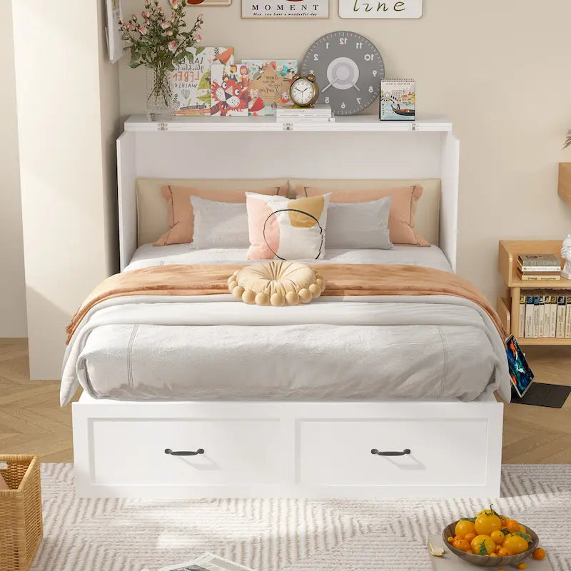 Cassettiera con letto a scomparsa bianco, ideale per sala feste, ufficio o per ottimizzare gli spazi.