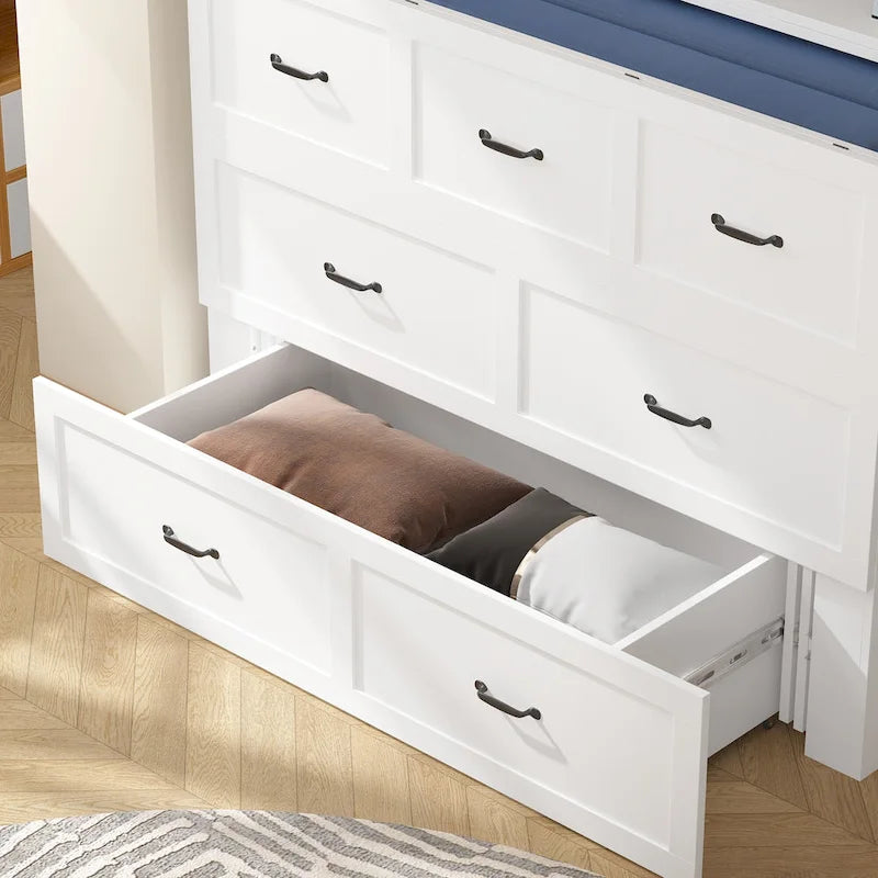 Cassettiera con letto a scomparsa bianco, ideale per sala feste, ufficio o per ottimizzare gli spazi.