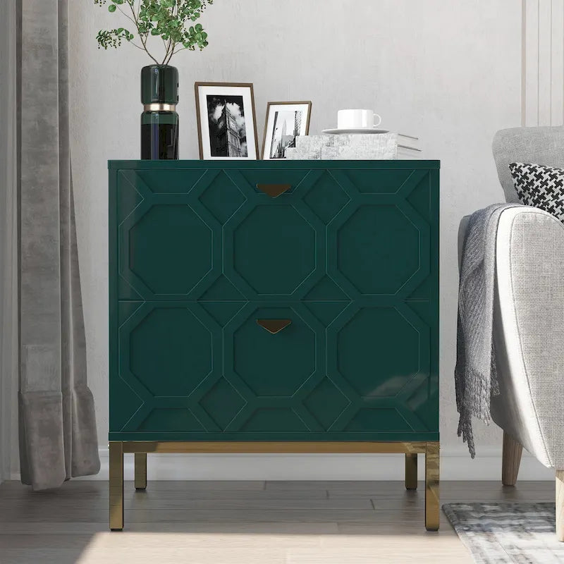 Clihome Wooden 2-Drawer Storage Nightstand