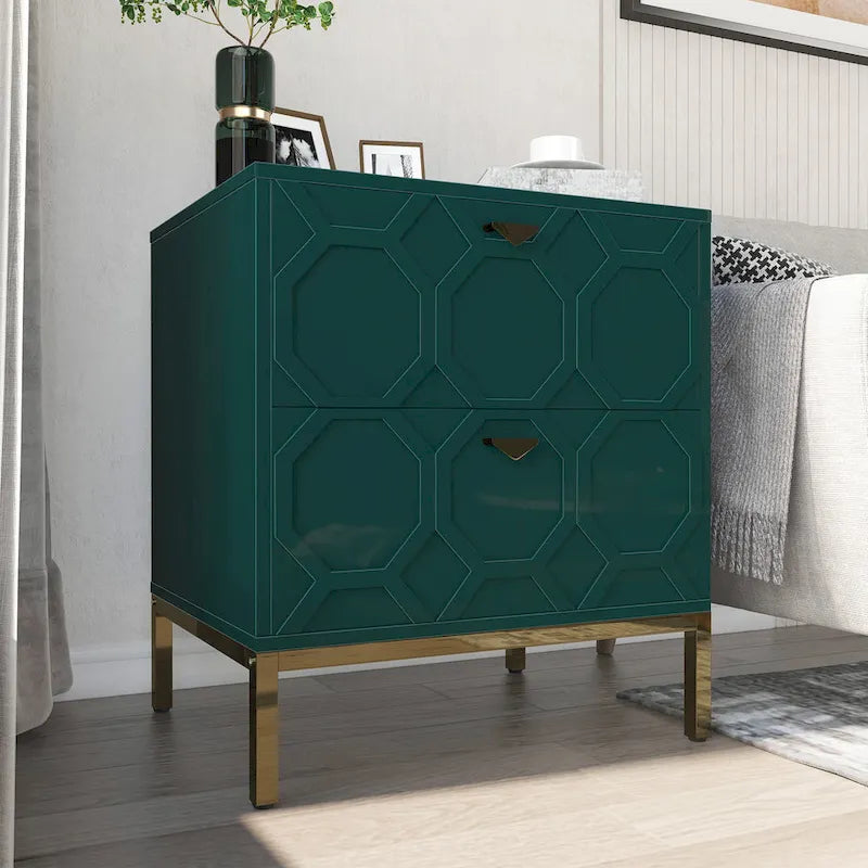 Clihome Wooden 2-Drawer Storage Nightstand