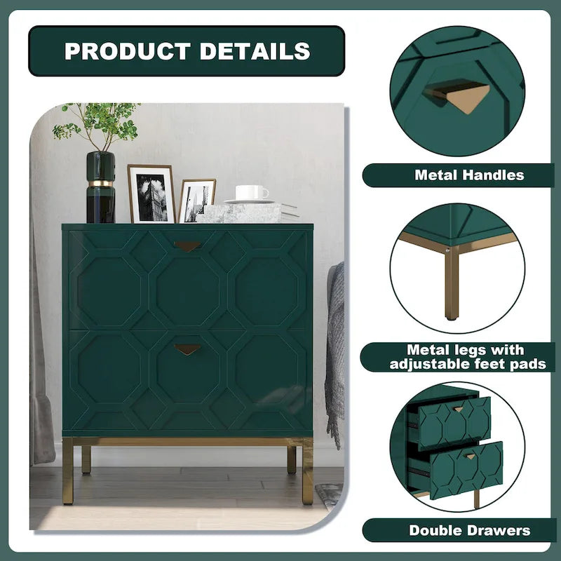 Clihome Wooden 2-Drawer Storage Nightstand