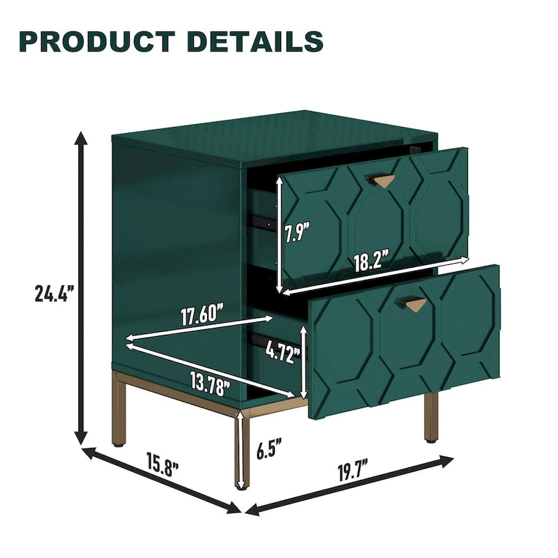 Clihome Wooden 2-Drawer Storage Nightstand