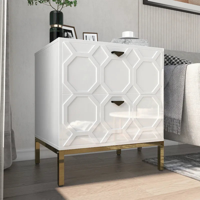 Clihome Wooden 2-Drawer Storage Nightstand