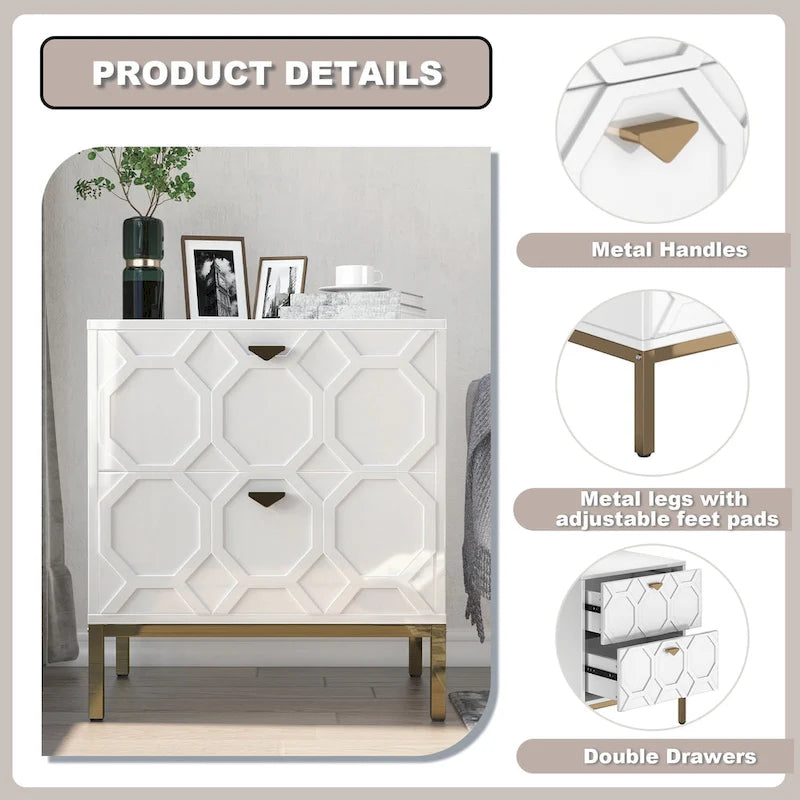 Clihome Wooden 2-Drawer Storage Nightstand