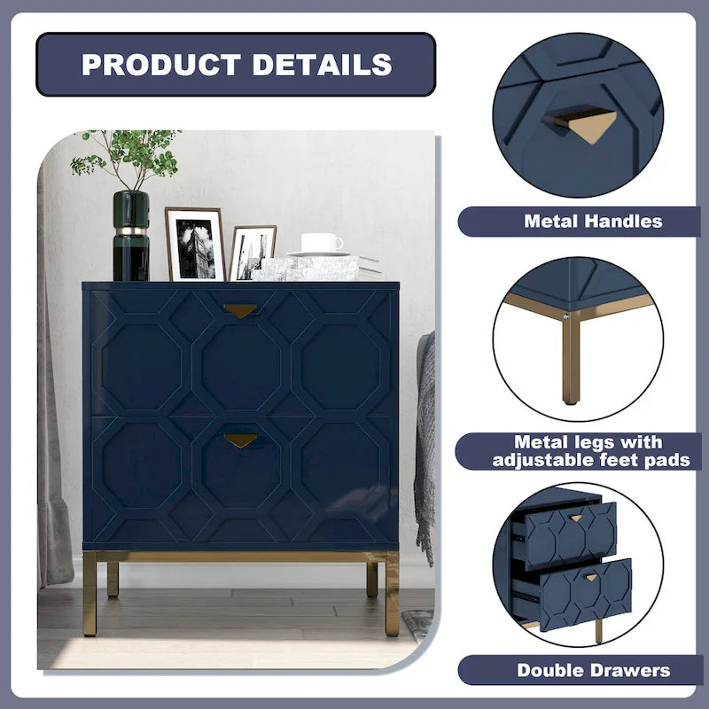 Clihome Wooden 2-Drawer Storage Nightstand