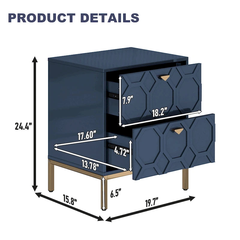 Clihome Wooden 2-Drawer Storage Nightstand