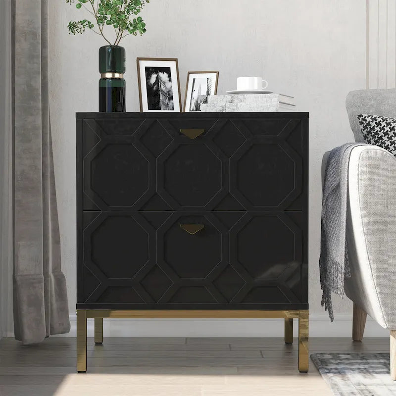 Clihome Wooden 2-Drawer Storage Nightstand