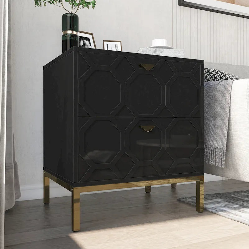 Clihome Wooden 2-Drawer Storage Nightstand