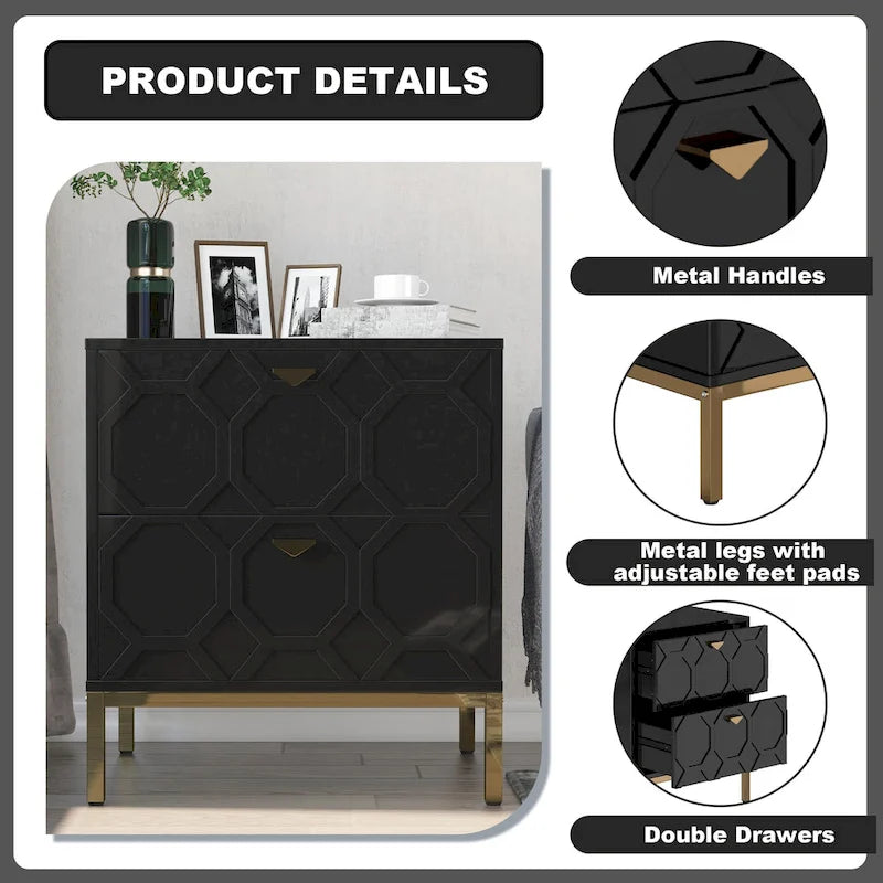 Clihome Wooden 2-Drawer Storage Nightstand