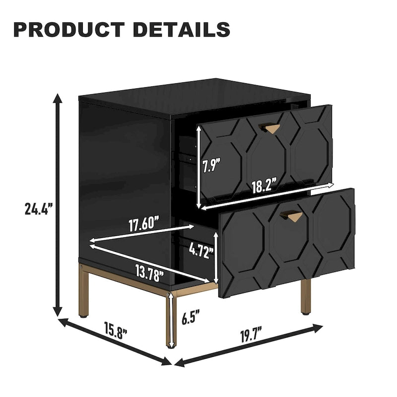 Clihome Wooden 2-Drawer Storage Nightstand