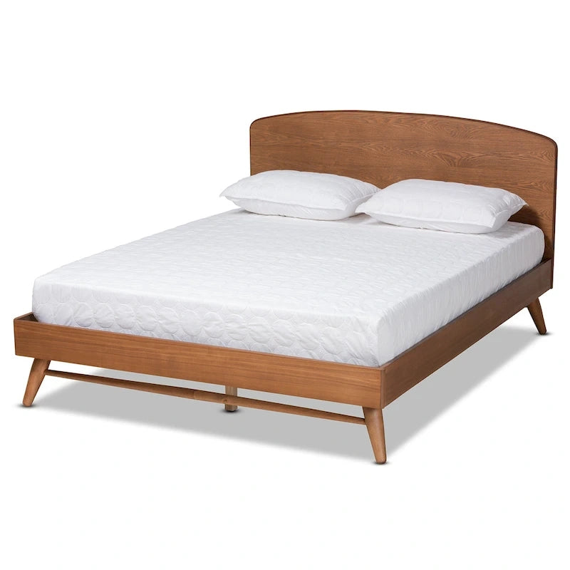 Letto a piattaforma Keagan in stile transizionale moderno di metà secolo con finitura noce