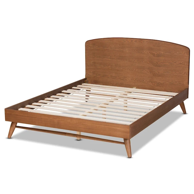 Letto a piattaforma Keagan in stile transizionale moderno di metà secolo con finitura noce
