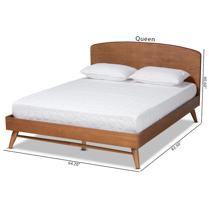 Letto a piattaforma Keagan in stile transizionale moderno di metà secolo con finitura noce