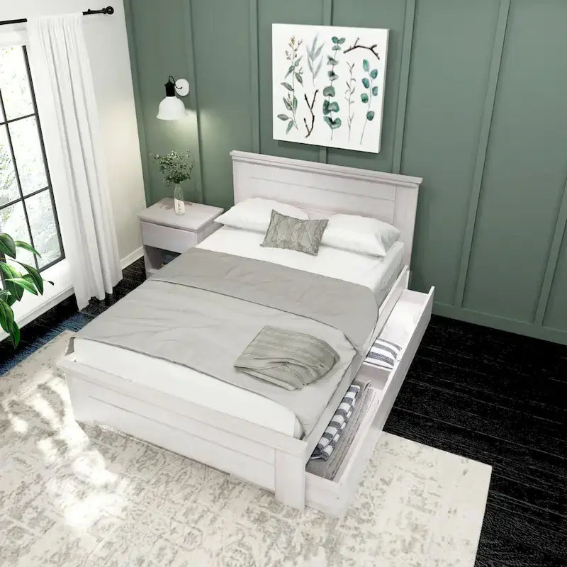 Letto matrimoniale con testiera a pannelli e cassetti portaoggetti Plank and Beam Farmhouse