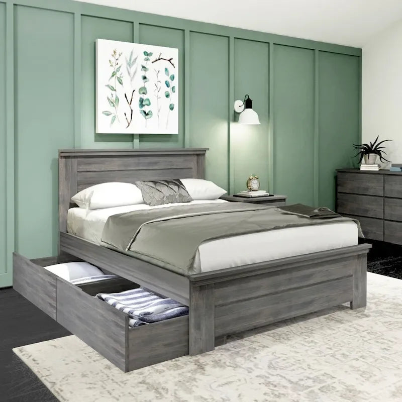 Letto matrimoniale con testiera a pannelli e cassetti portaoggetti Plank and Beam Farmhouse