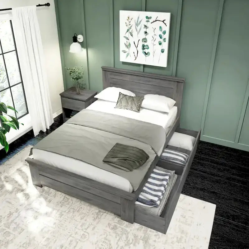 Letto matrimoniale con testiera a pannelli e cassetti portaoggetti Plank and Beam Farmhouse