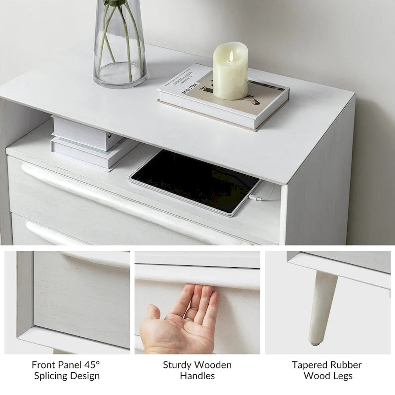 Kay Mid-century Modern 2 - Drawer Nightstand with Built-In Outlets and USB set of 2 by HULALA HOME