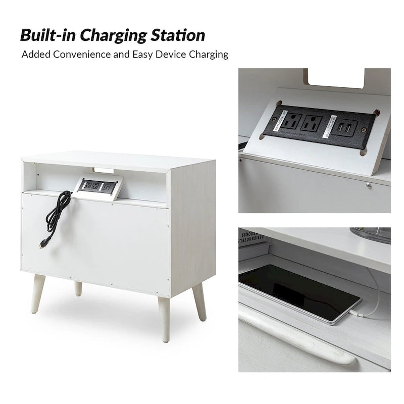 Kay Mid-century Modern 2 - Drawer Nightstand with Built-In Outlets and USB set of 2 by HULALA HOME