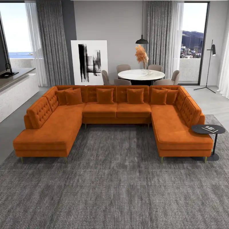 Cales Modern Living Room U-Shaped Velvet Corner Sectional Couch