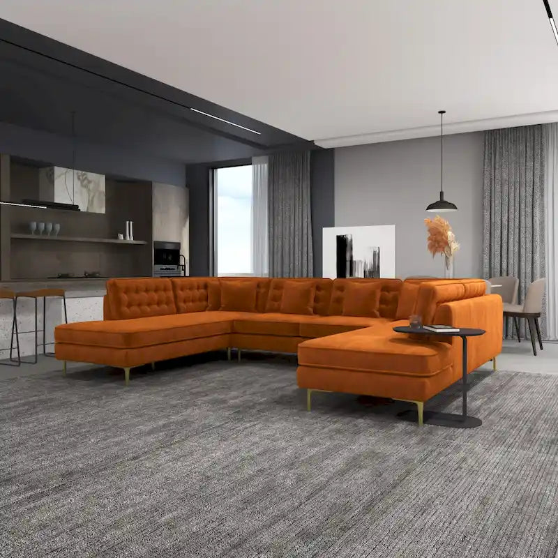 Cales Modern Living Room U-Shaped Velvet Corner Sectional Couch