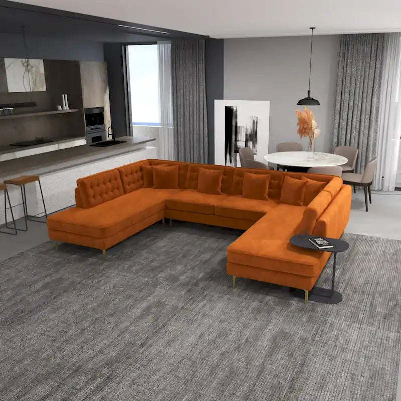 Cales Modern Living Room U-Shaped Velvet Corner Sectional Couch