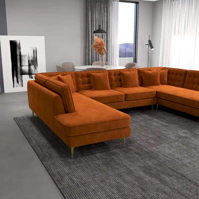 Cales Modern Living Room U-Shaped Velvet Corner Sectional Couch