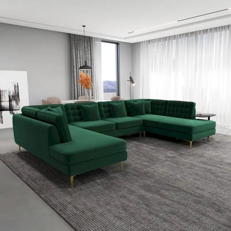 Cales Modern Living Room U-Shaped Velvet Corner Sectional Couch